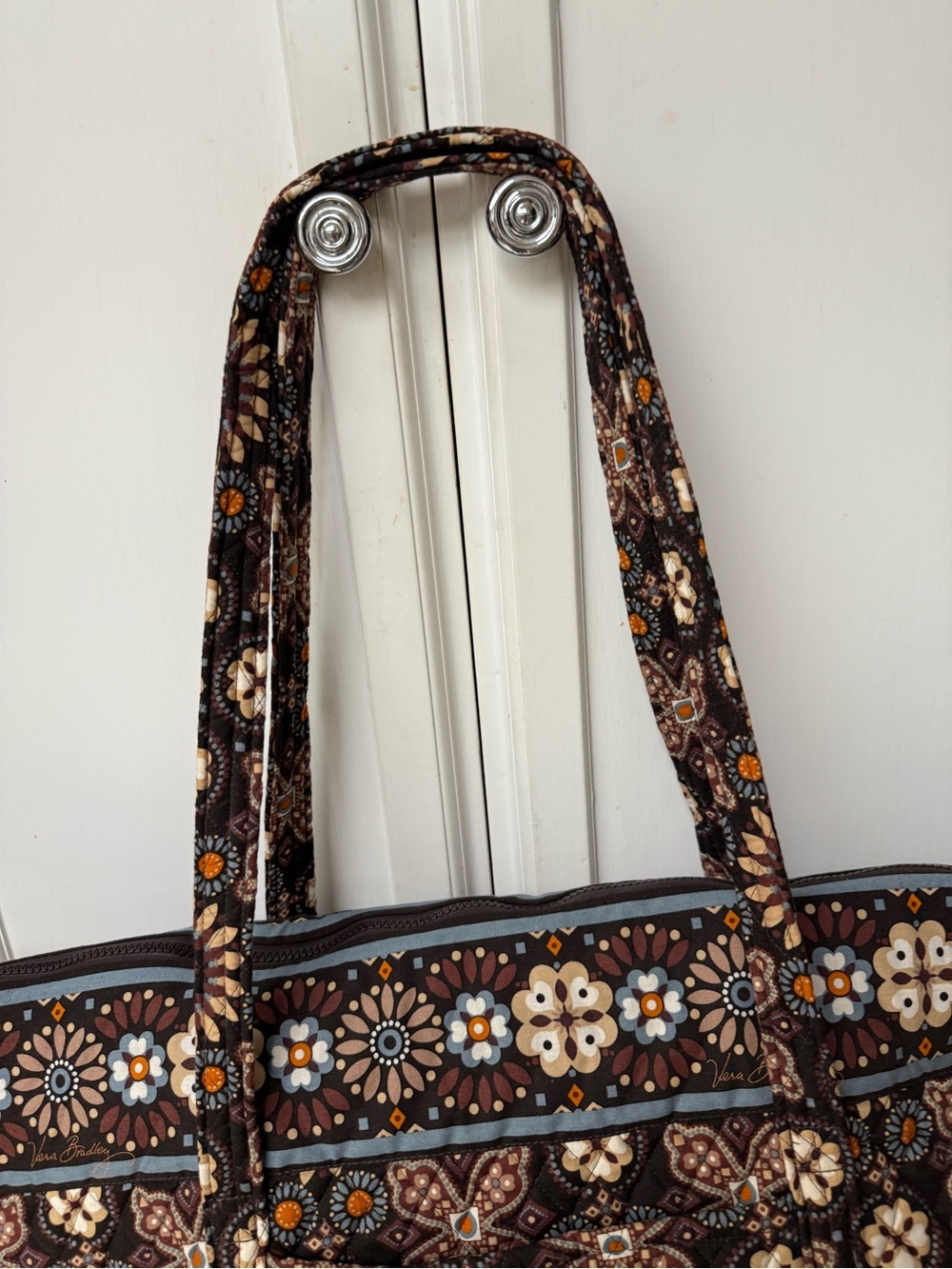 Vera Bradley Brown Floral Quilted Tote with Orange and Blue Accents - Picture 5 of 8